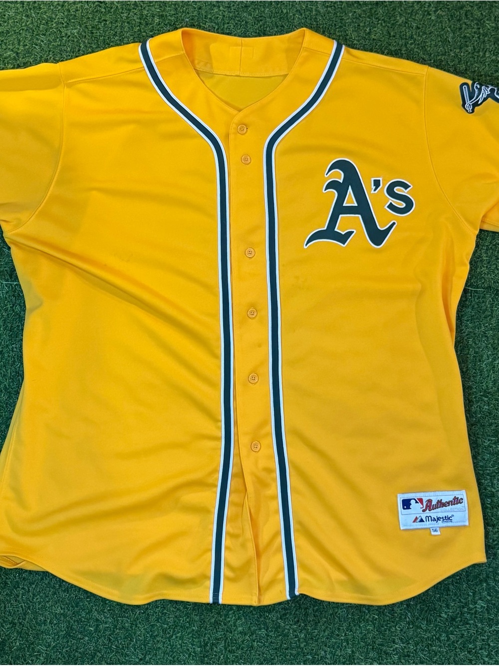 Men’s Vintage Majestic Yellow Alternate Oakland A's Baseball Jersey Sz 56